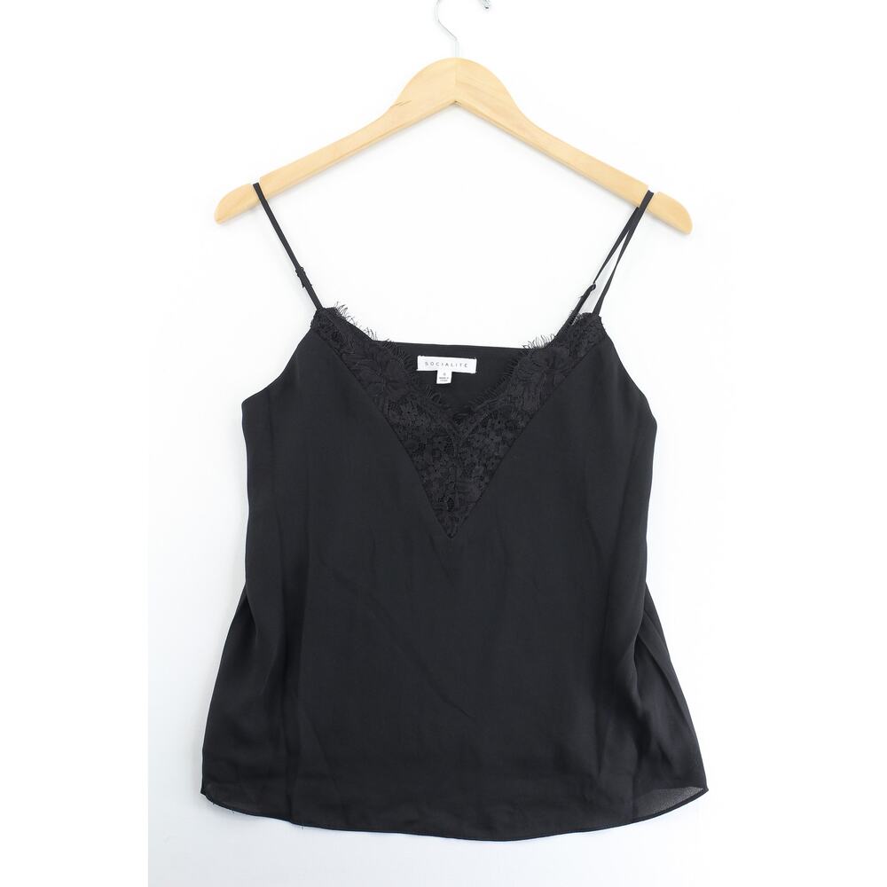 Socialite Black Lace Trim Spaghetti Strap Tank Top - Picture 2 of 6